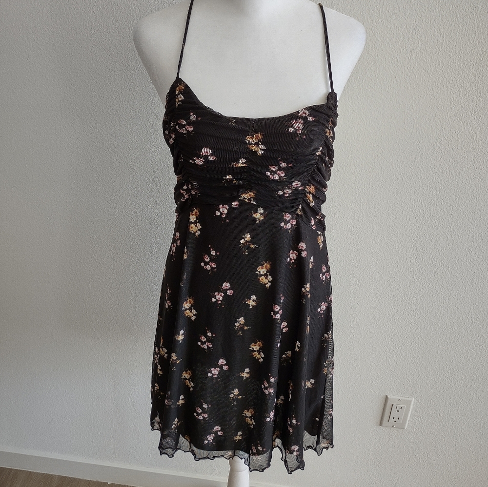 Originality floral black spring sun dress L